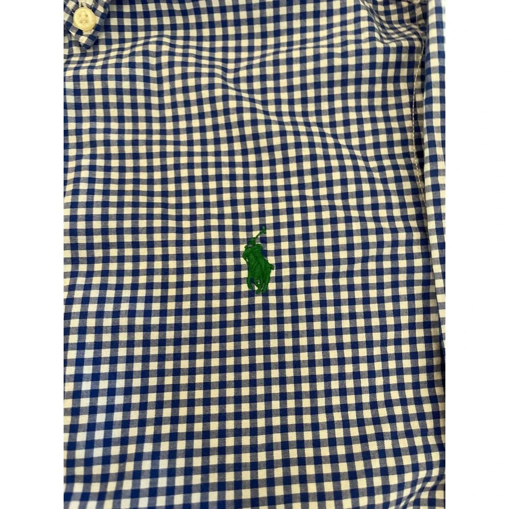 Ralph Lauren Boys Blue Gingham Cotton Button Down Shirt Size M 10-12 Long Sleeve
